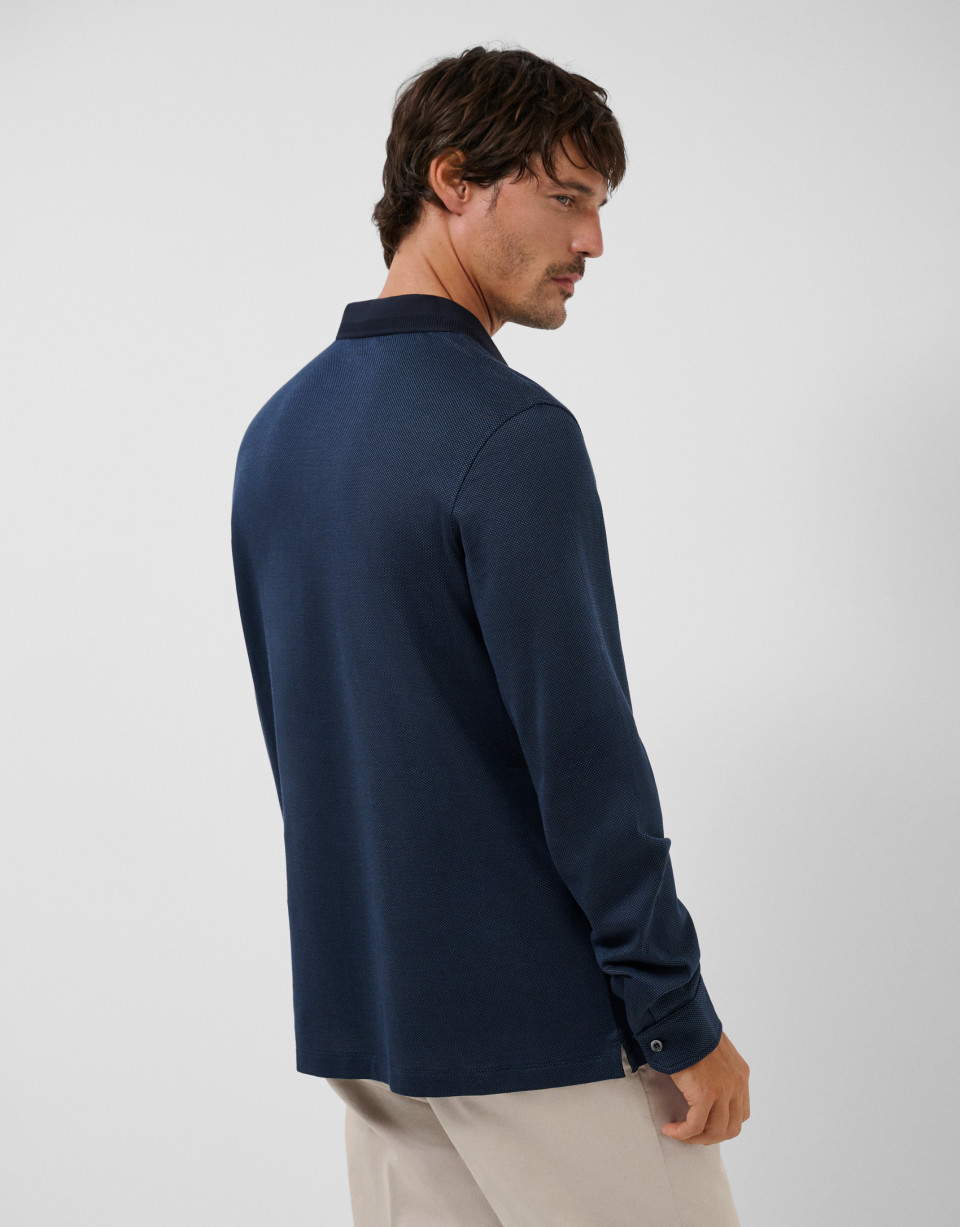 Blue jacquard long sleeve polo shirt - Hombre | Roberto Verino