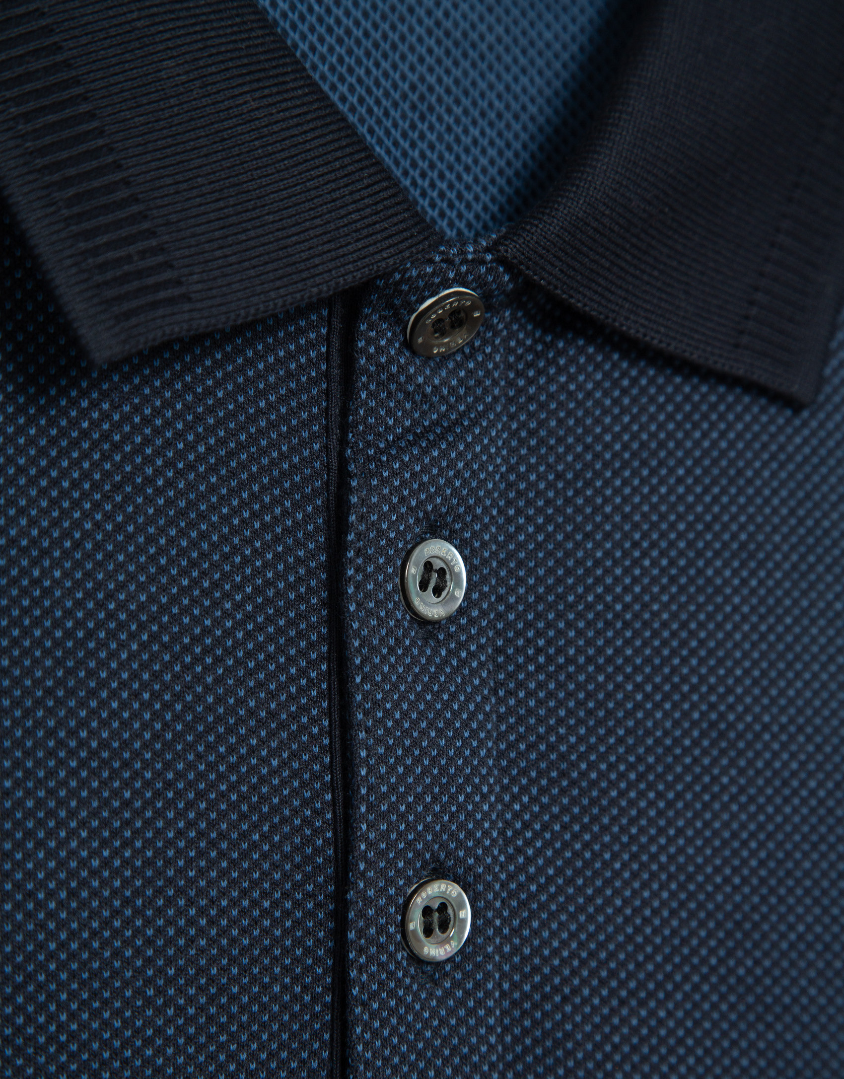 Polo manga larga jacquard tonos azules - Hombre | Roberto Verino