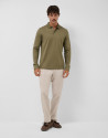 Olive toned jacquard long sleeve polo shirt | Roberto Verino