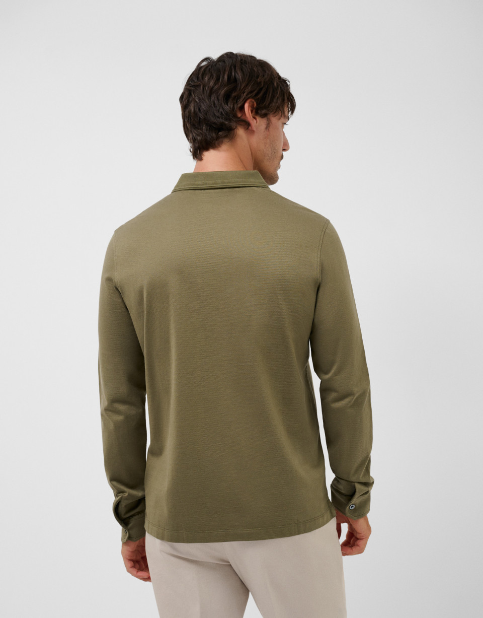 Olive toned jacquard long sleeve polo shirt | Roberto Verino