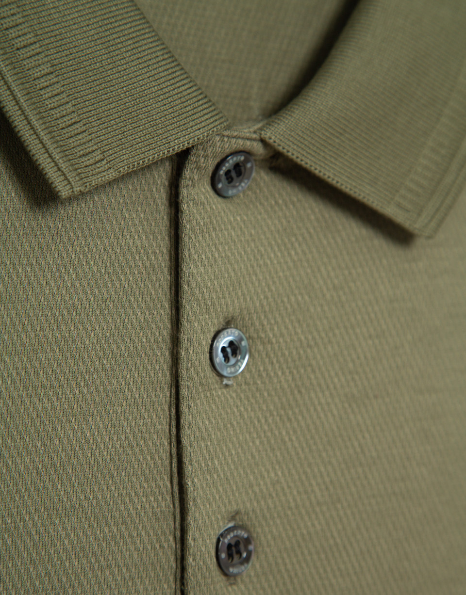 Olive toned jacquard long sleeve polo shirt | Roberto Verino