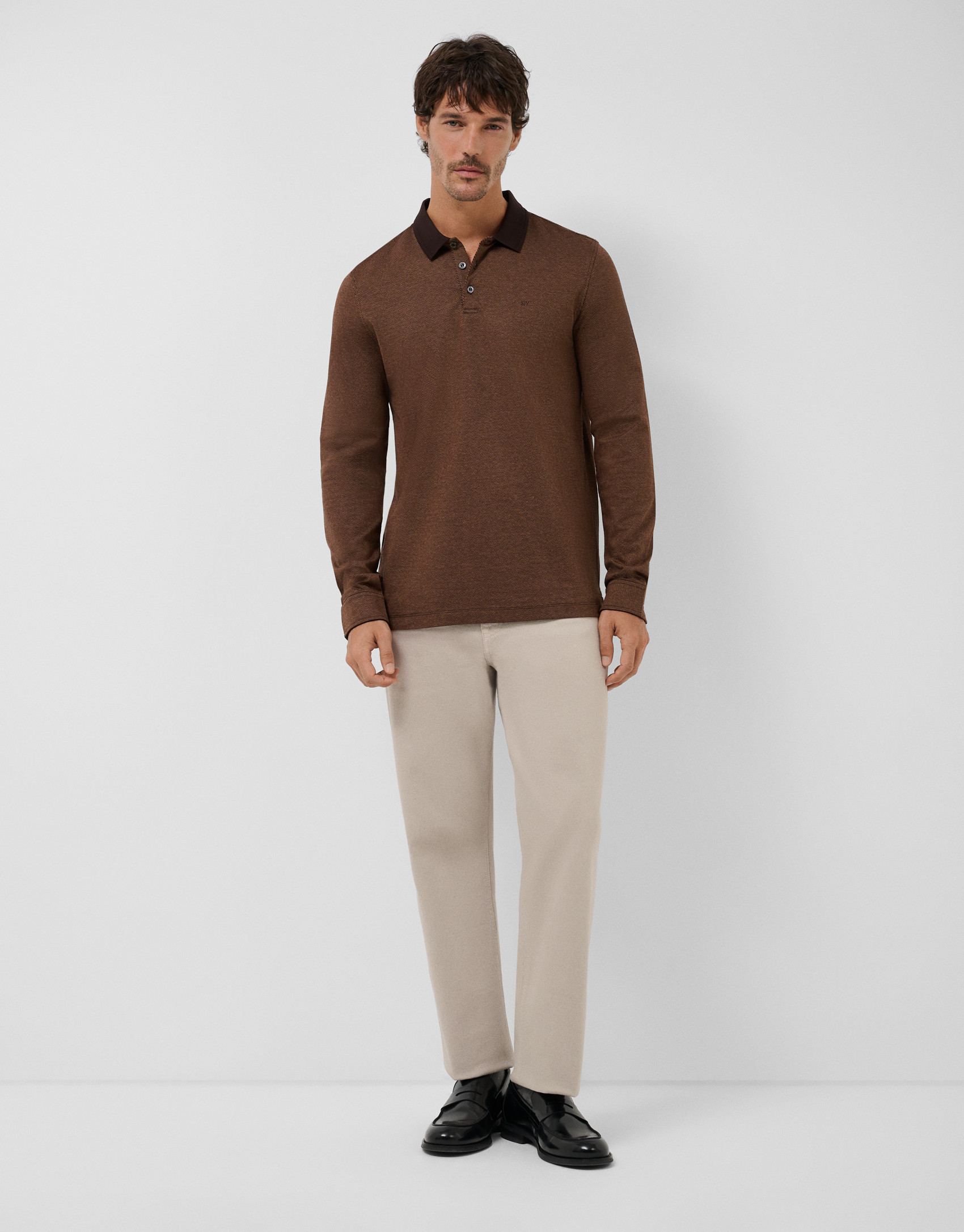 Polo manga larga jacquard marrón/tostado | Roberto Verino