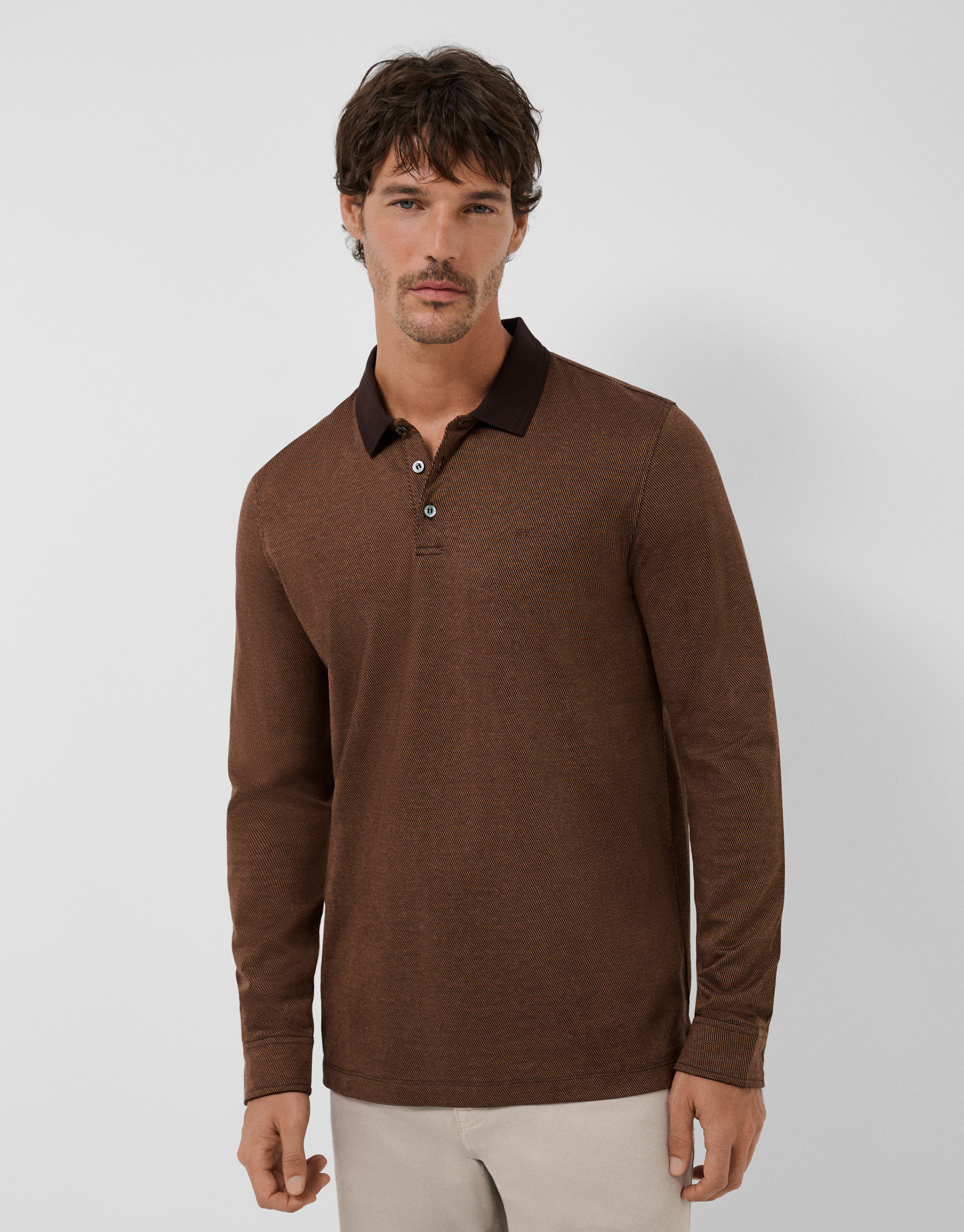 Polo manga larga jacquard marrón/tostado | Roberto Verino