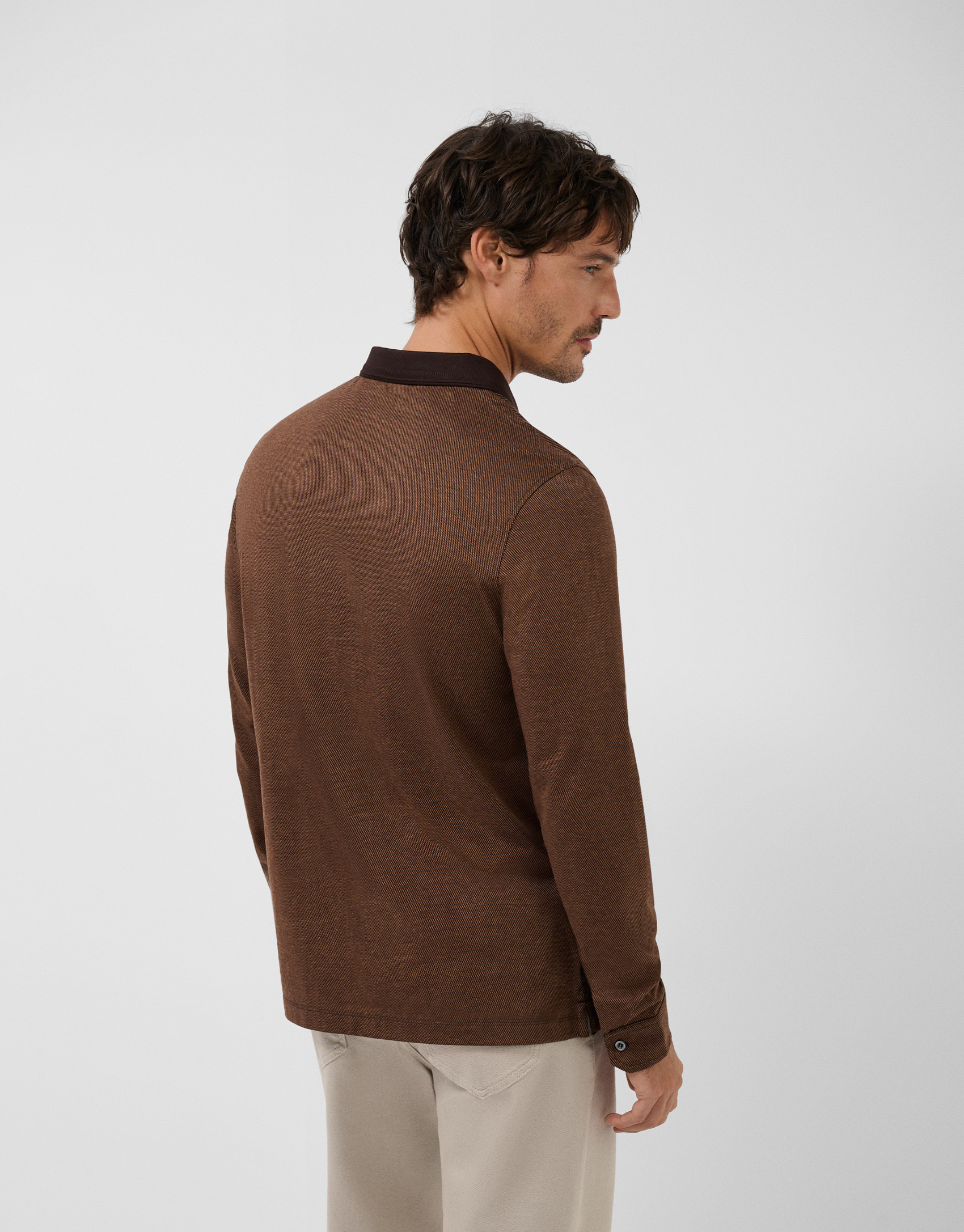 Polo manga larga jacquard marrón/tostado | Roberto Verino