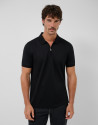 Short sleeve polo shirt in black textured ... | Roberto Verino