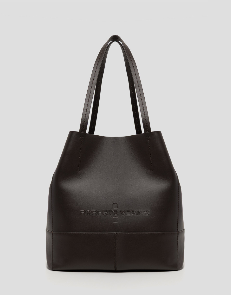 Megan Midi brown leather shopper bag - Mujer | Roberto Verino