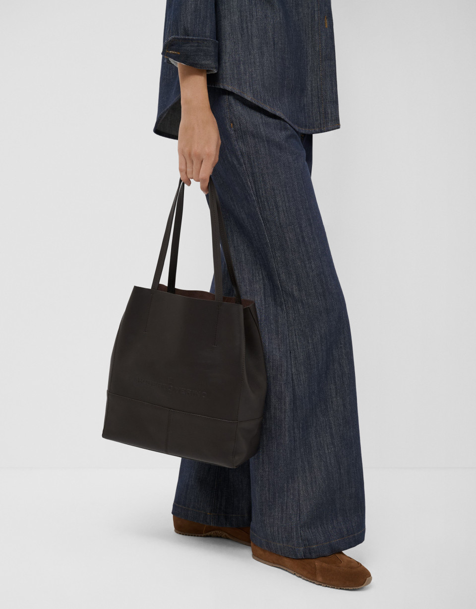 Megan Midi brown leather shopper bag - Mujer | Roberto Verino