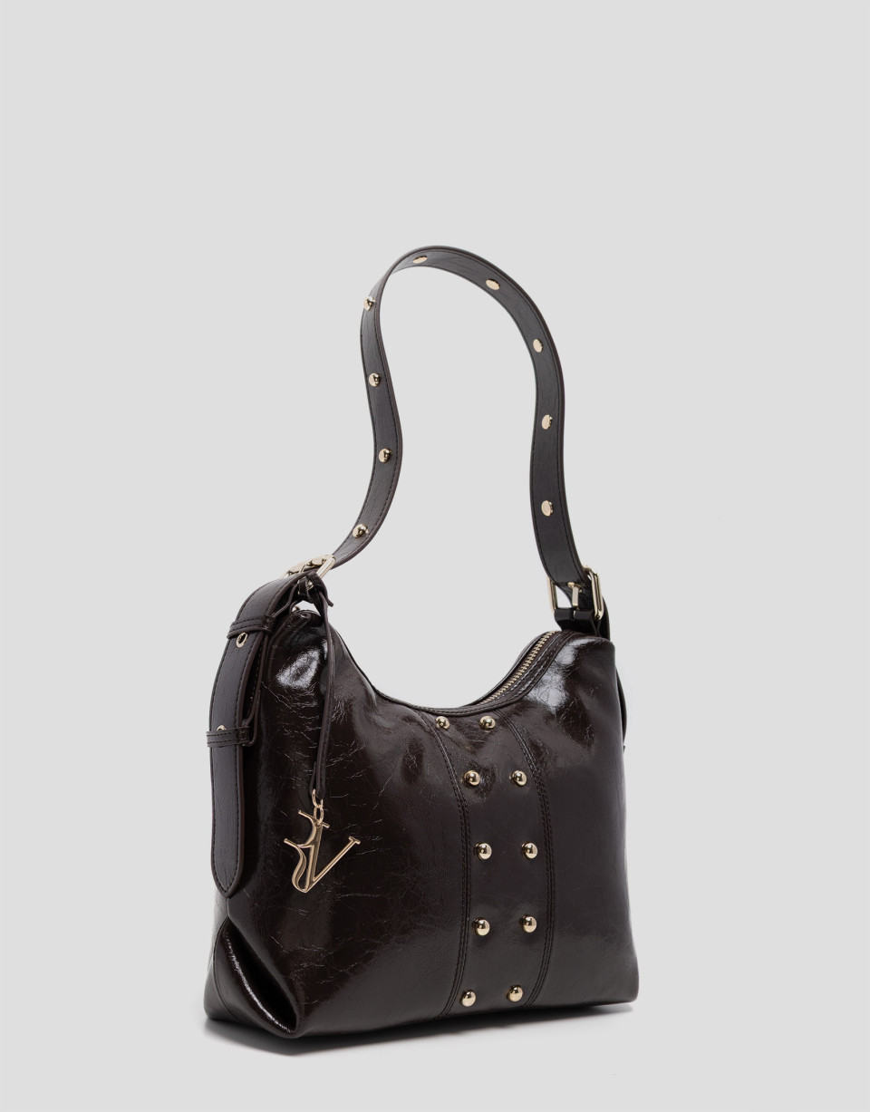 Margot Metal Midi brown crackled leather ... | Roberto Verino