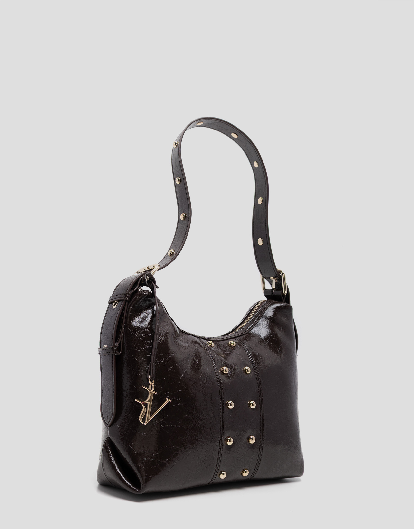 Margot Metal Midi brown crackled leather ... | Roberto Verino