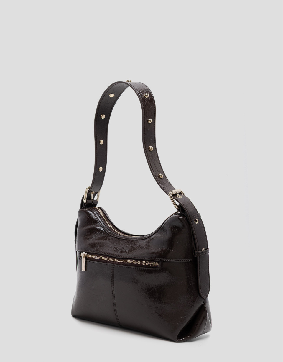 Margot Metal Midi brown crackled leather ... | Roberto Verino