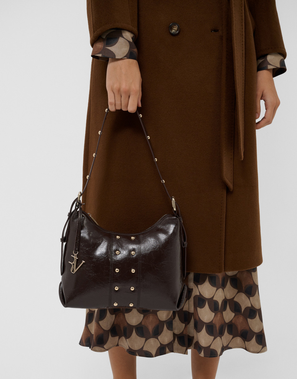 Margot Metal Midi brown crackled leather ... | Roberto Verino