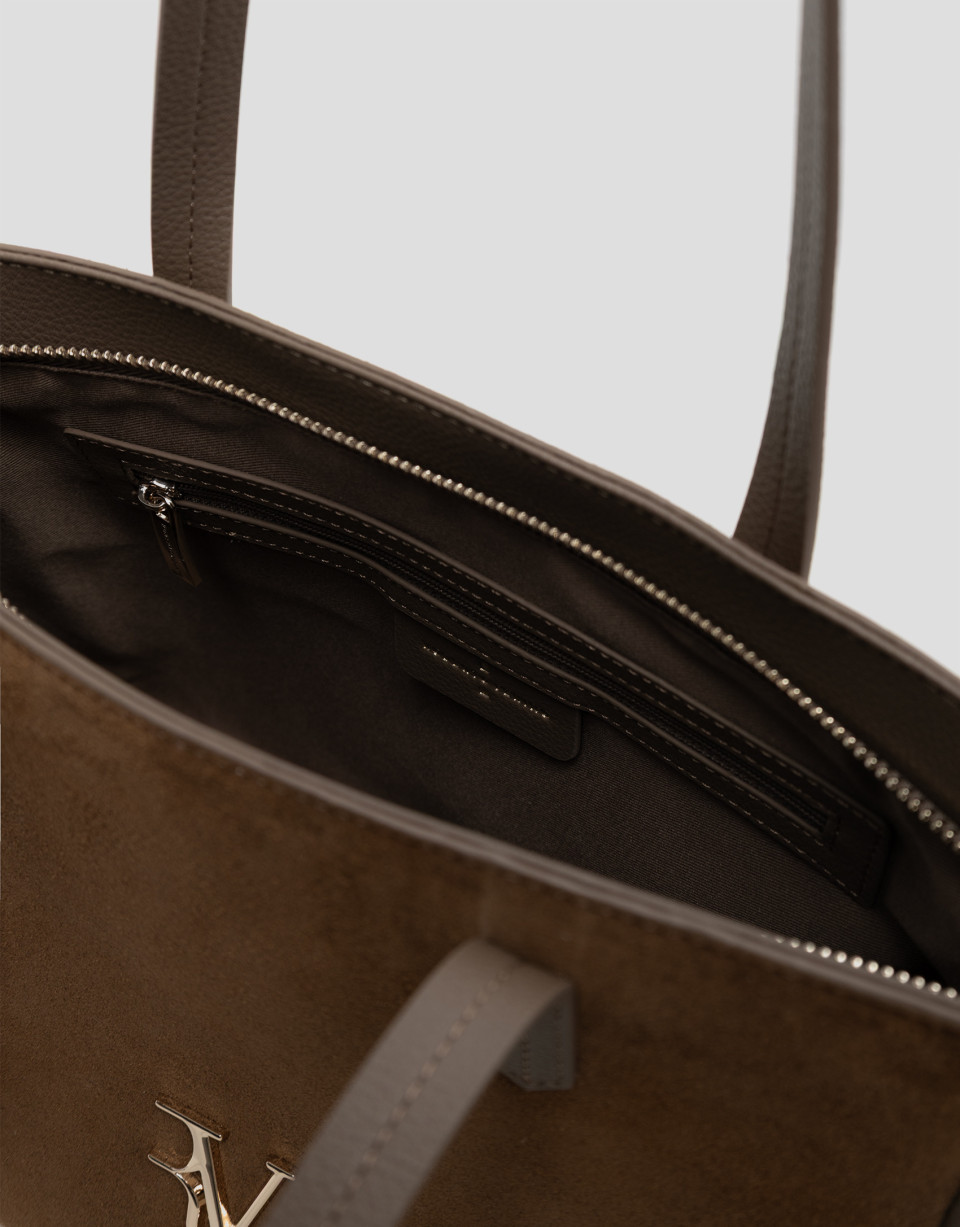 María Midi leather and camel suede shoulder bag | Roberto Verino