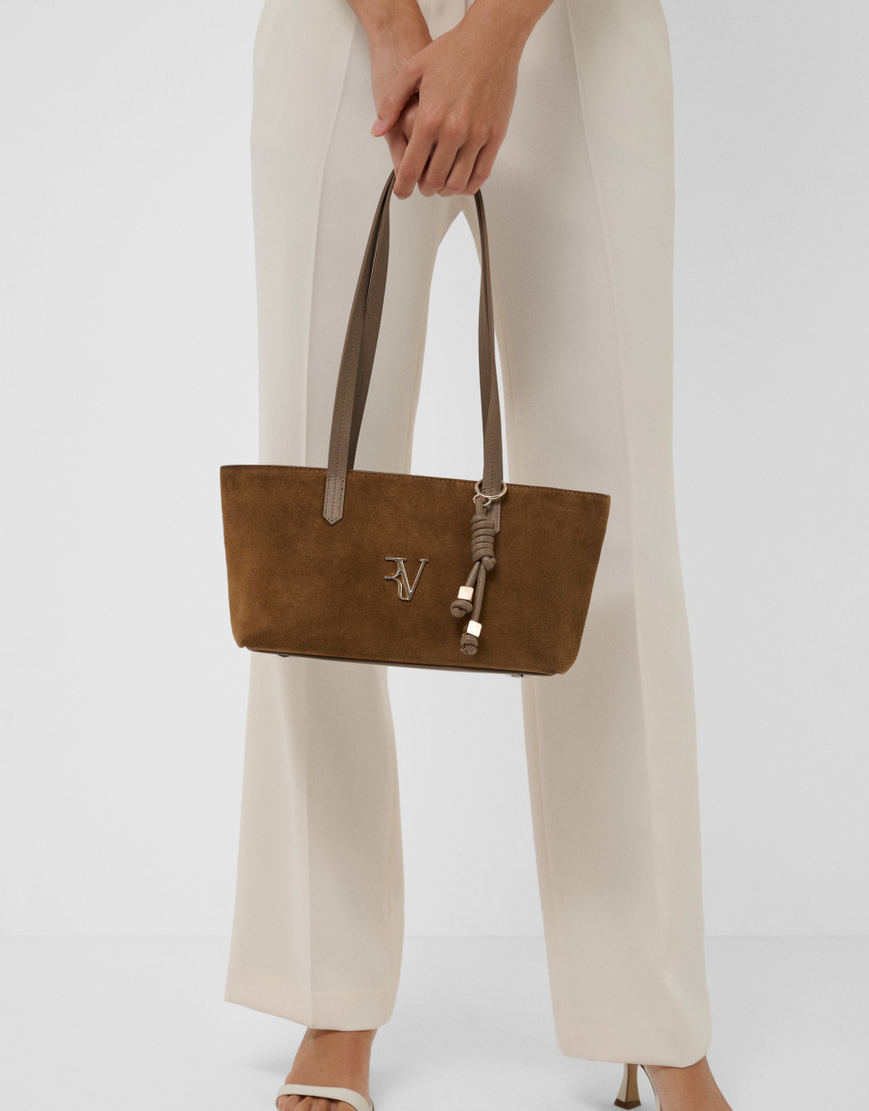 María Midi leather and camel suede shoulder bag | Roberto Verino