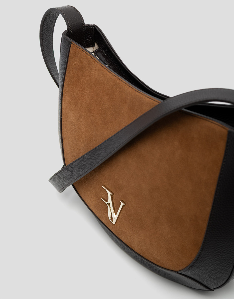 Bolso de hombro Iera Hobo piel y serraje brandy | Roberto Verino