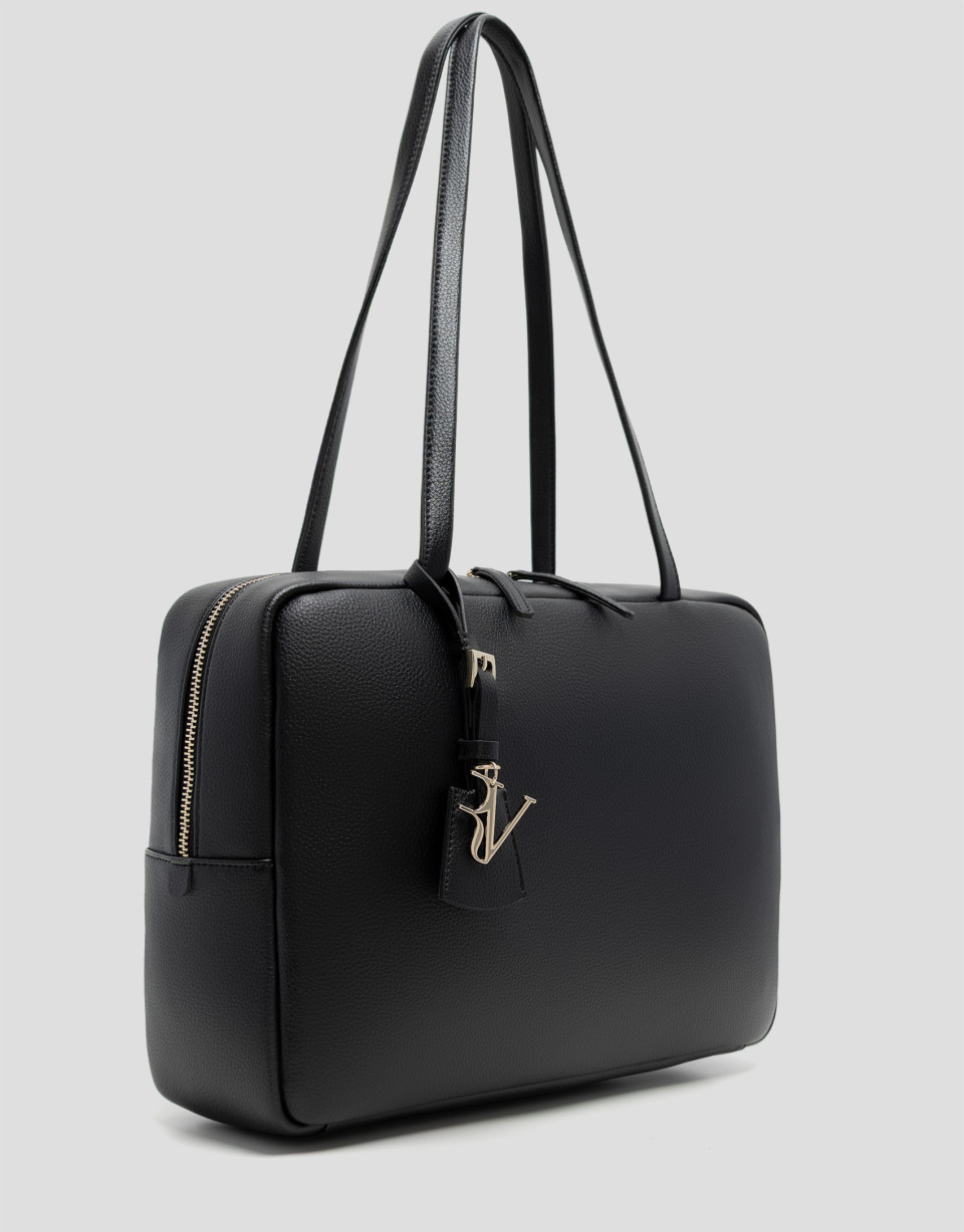 Loles Maxi black leather shoulder bag - Mujer | Roberto Verino