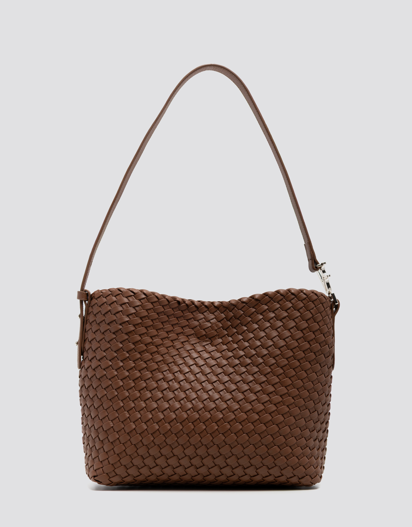 Elisa Midi camel braided leather shoulder bag | Roberto Verino