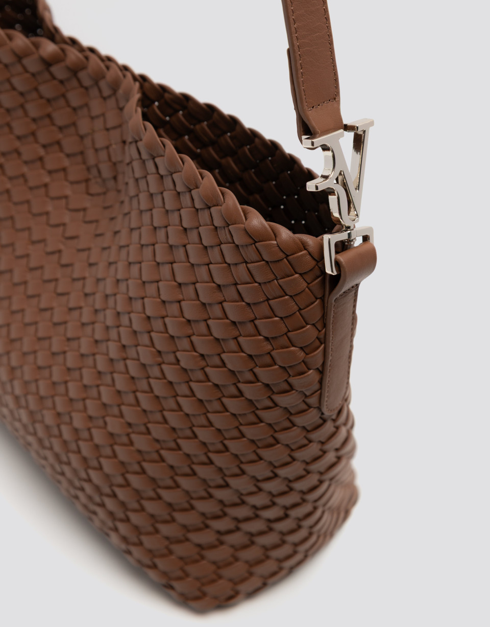 Bolso de hombro Elisa Midi piel trenzada cámel | Roberto Verino