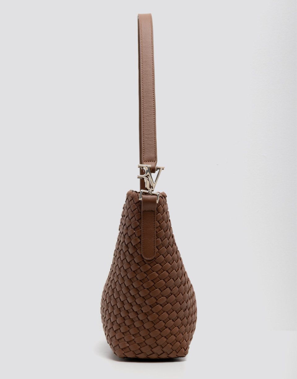 Elisa Midi camel braided leather shoulder bag | Roberto Verino