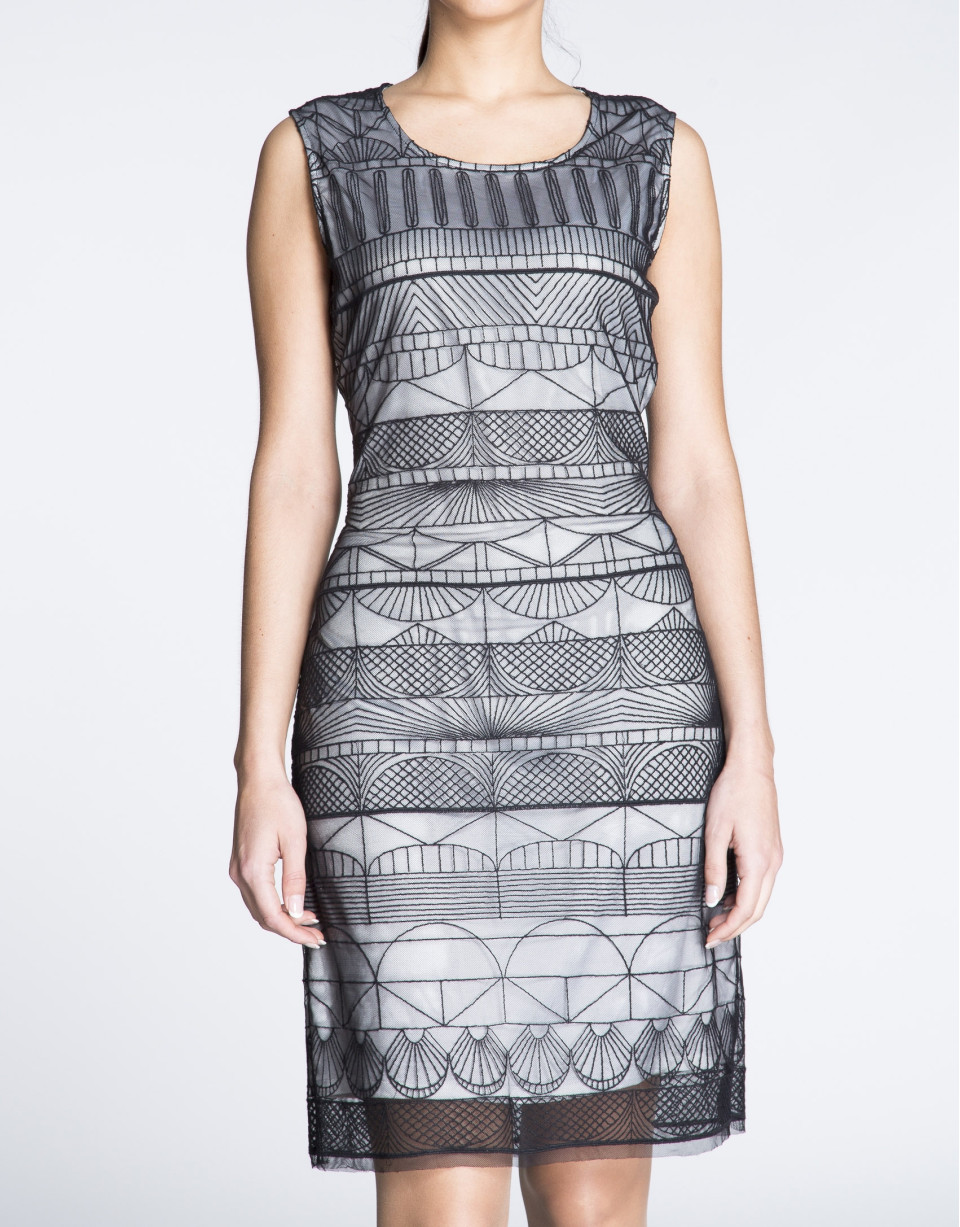 Transparent geometric fabric straight dress 