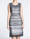 Transparent geometric fabric straight dress 