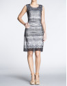 Transparent geometric fabric straight dress 