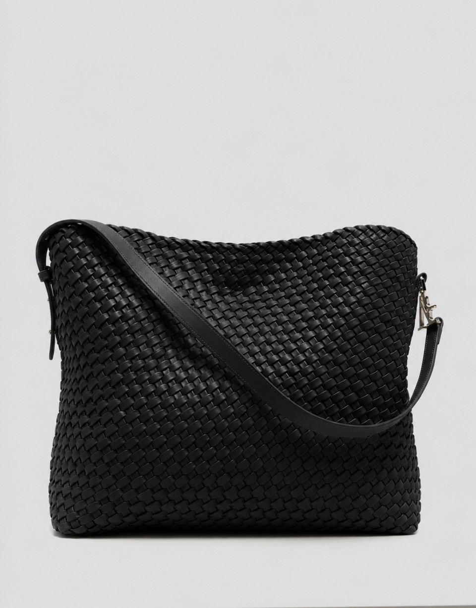 Elisa Maxi black braided leather shoulder bag | Roberto Verino
