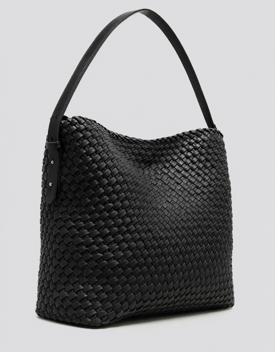 Elisa Maxi black braided leather shoulder bag | Roberto Verino