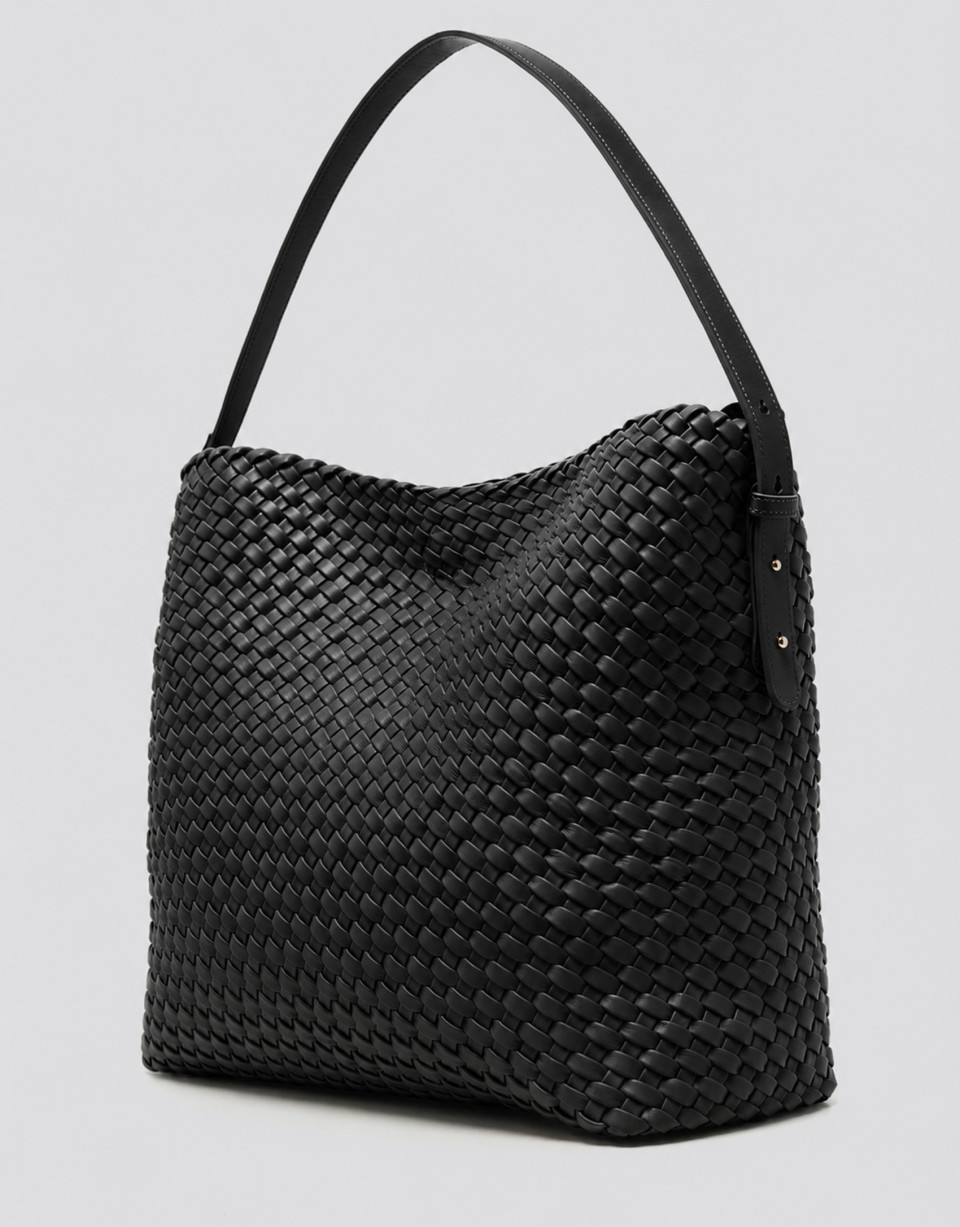 Bolso de hombro Elisa Maxi piel trenzada negra | Roberto Verino