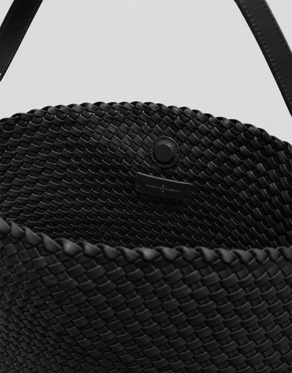 Elisa Maxi black braided leather shoulder bag | Roberto Verino