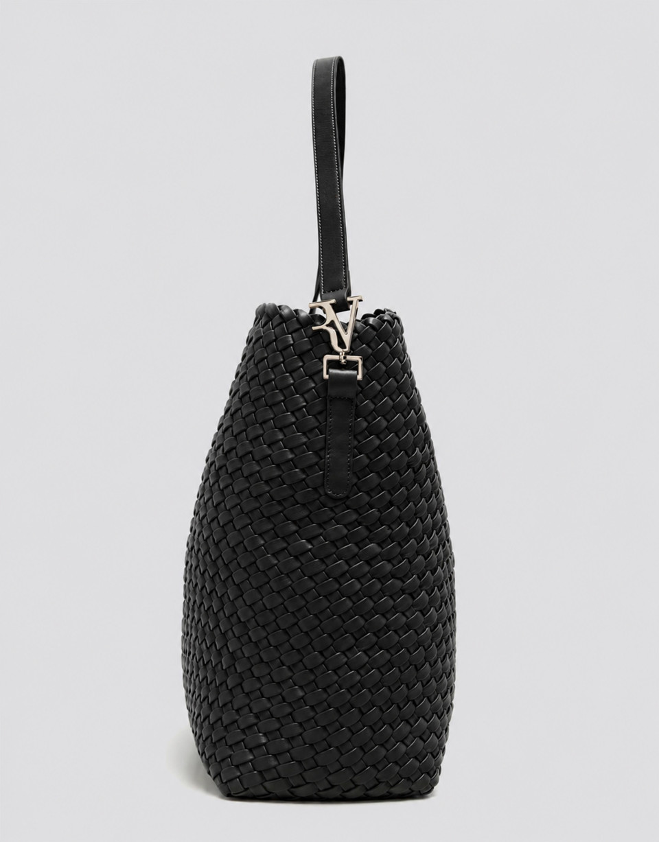 Bolso de hombro Elisa Maxi piel trenzada negra | Roberto Verino