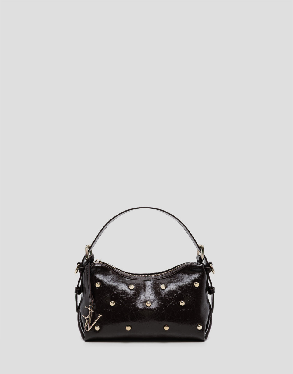 Margot Metal mini brown crackled leather handbag | Roberto Verino