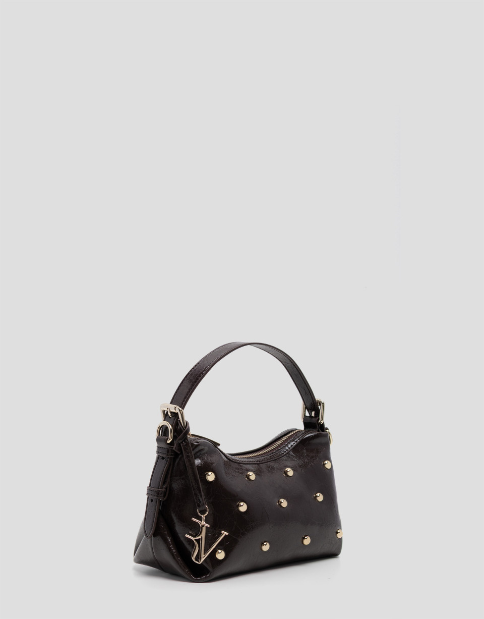Margot Metal mini brown crackled leather handbag | Roberto Verino