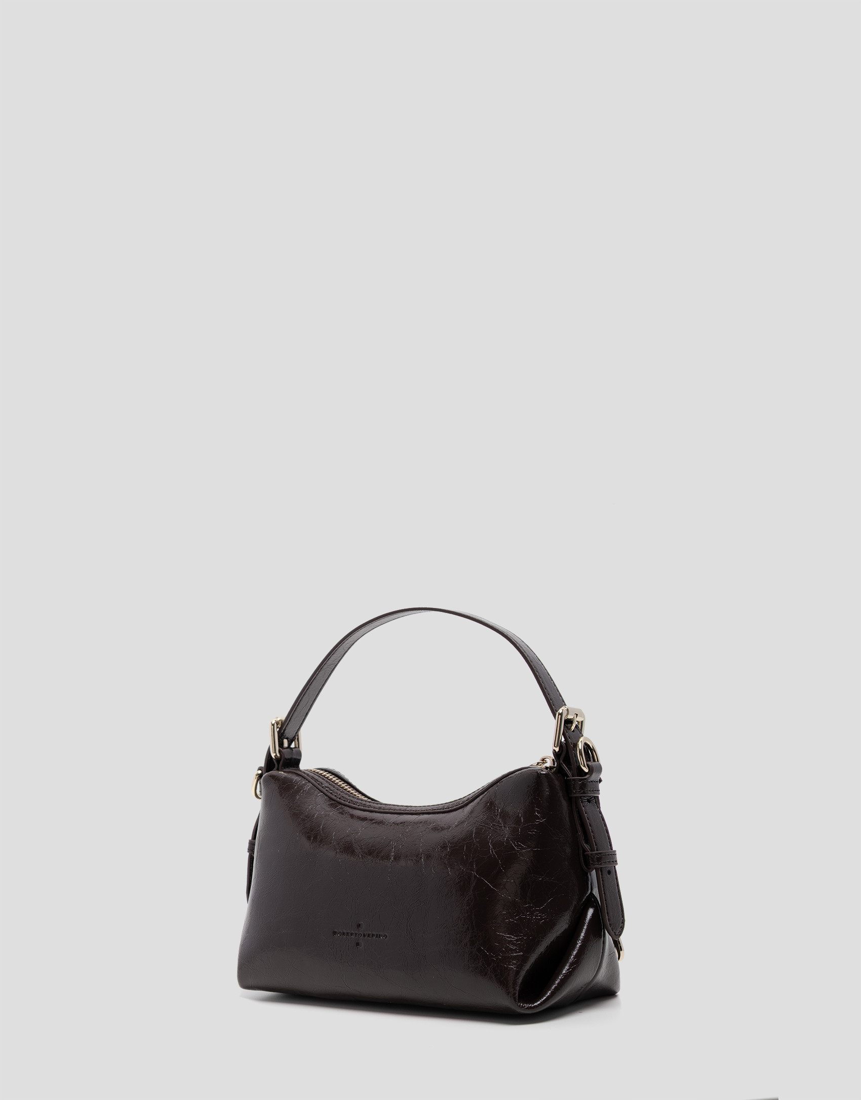 Margot Metal mini brown crackled leather handbag | Roberto Verino