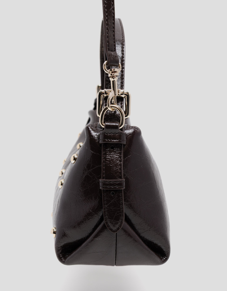 Margot Metal mini brown crackled leather handbag | Roberto Verino