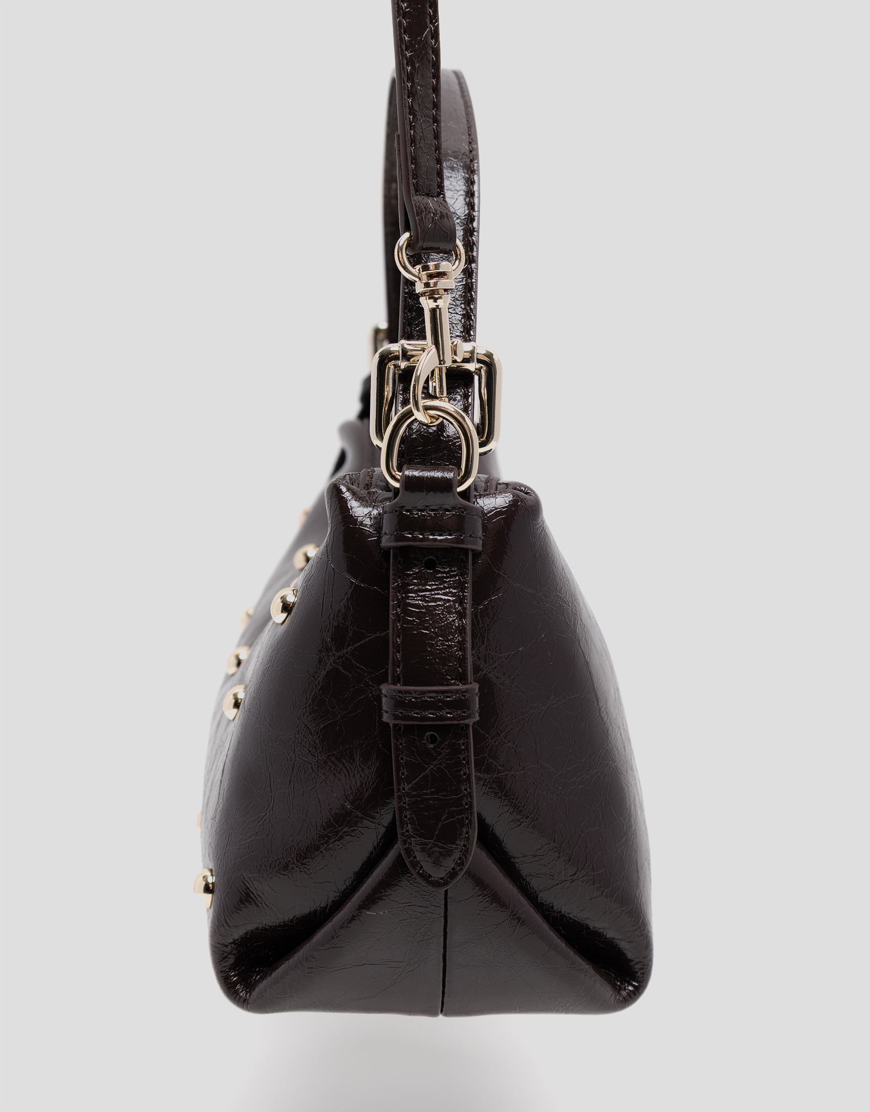 Margot Metal mini brown crackled leather handbag | Roberto Verino
