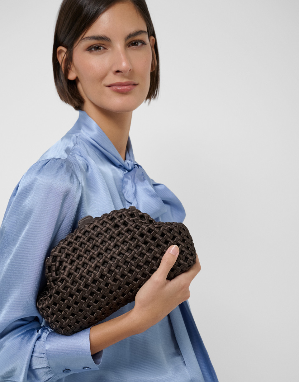 Uma brown interwoven woven clutch bag - Mujer | Roberto Verino