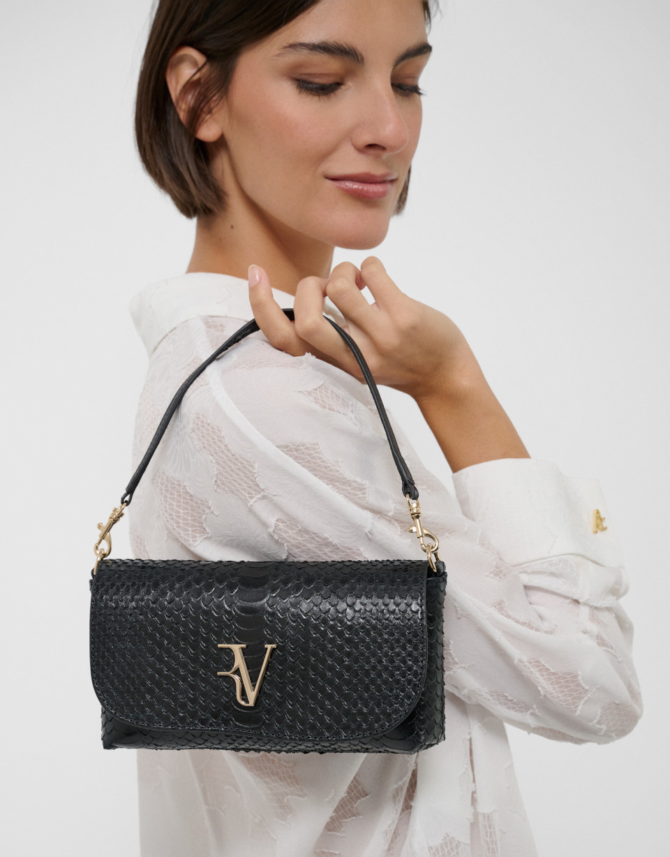 Rita black snake engraved leather handbag | Roberto Verino