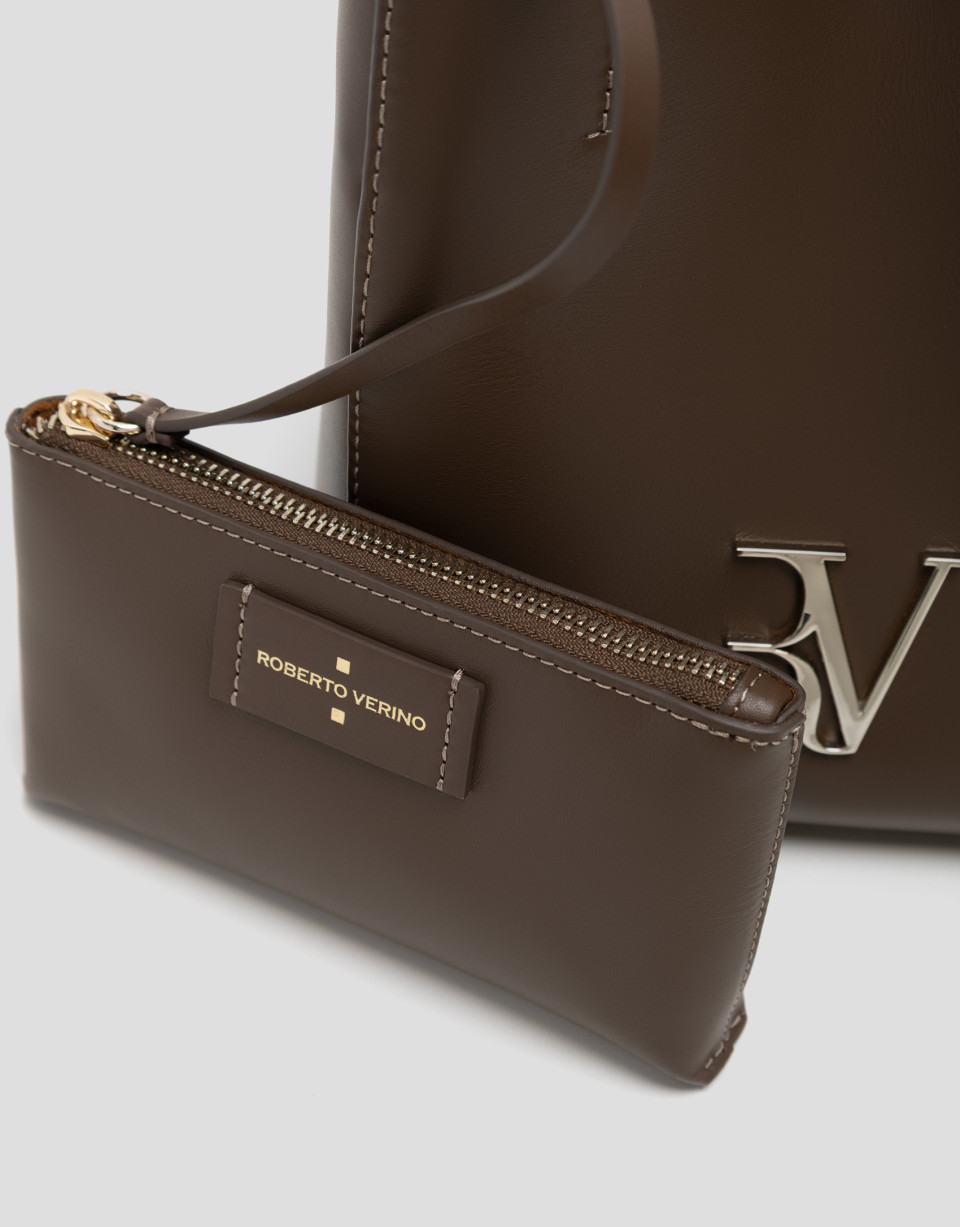 Bruna Tote Midi bag greenish brown leather | Roberto Verino