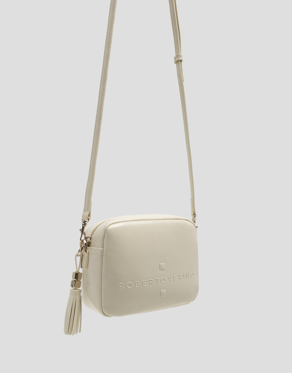 Bolso bandolera Bazin blanco craquelado - Mujer | Roberto Verino