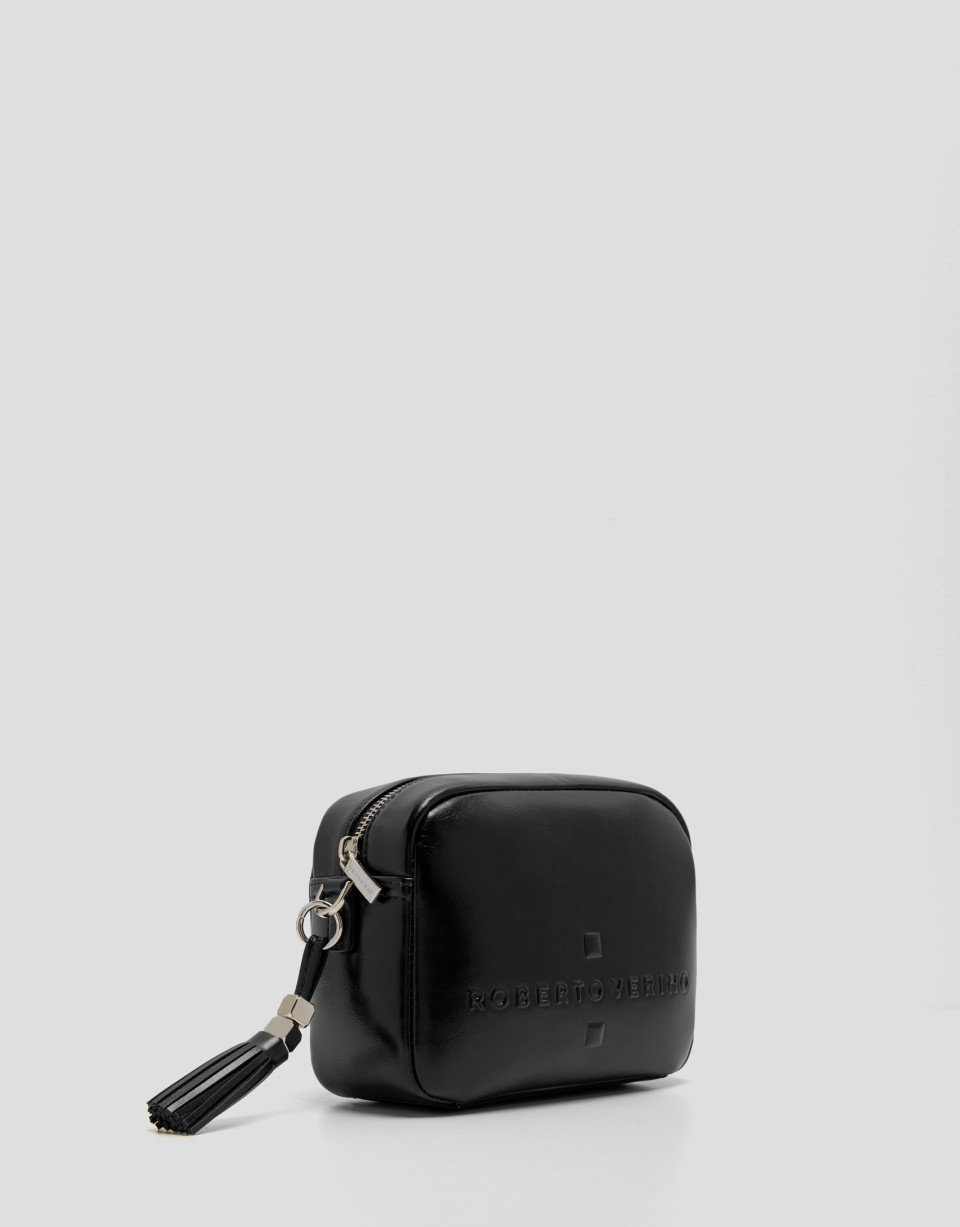 Bolso bandolera Bazin negro craquelado - Mujer | Roberto Verino
