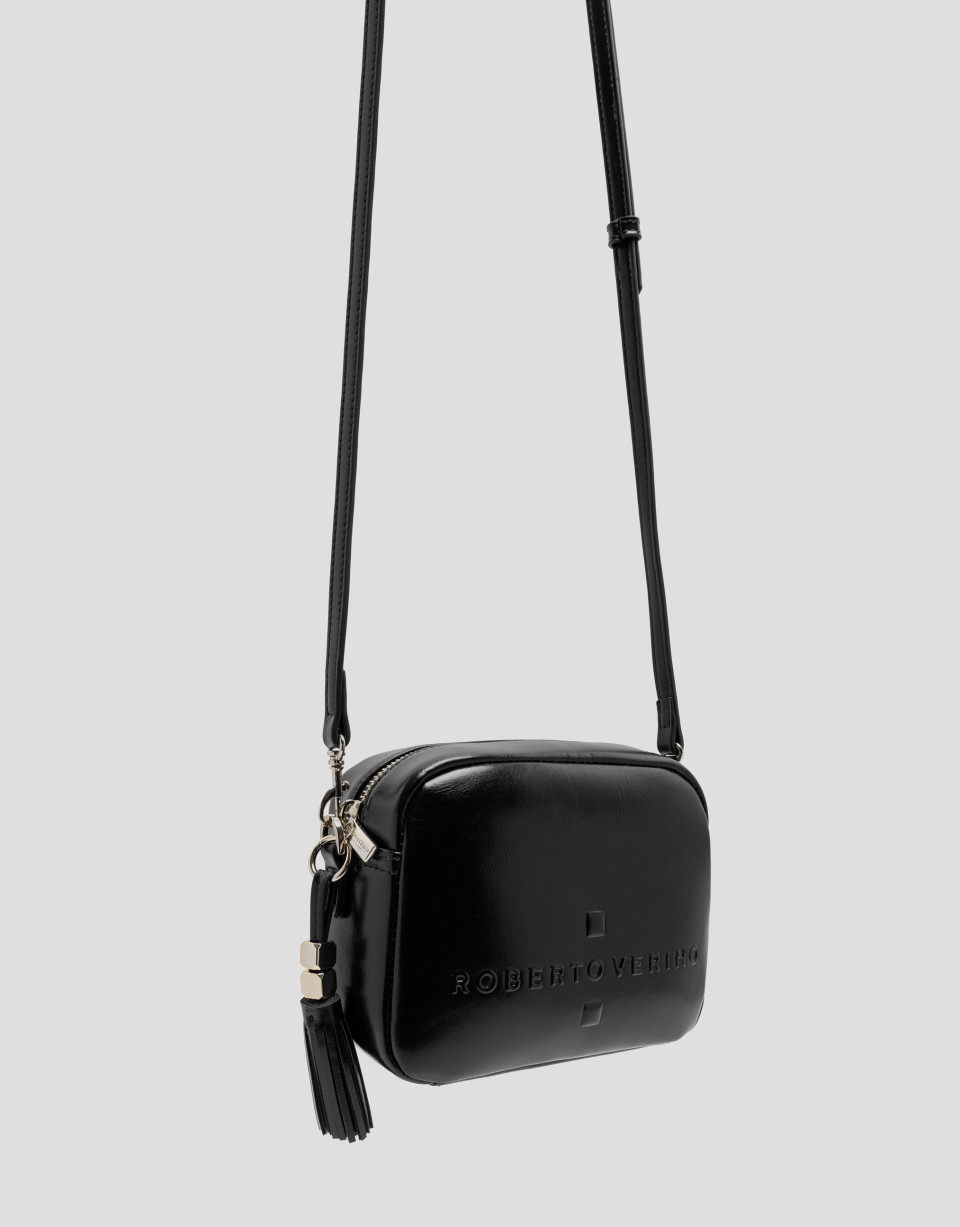 Bolso bandolera Bazin negro craquelado - Mujer | Roberto Verino
