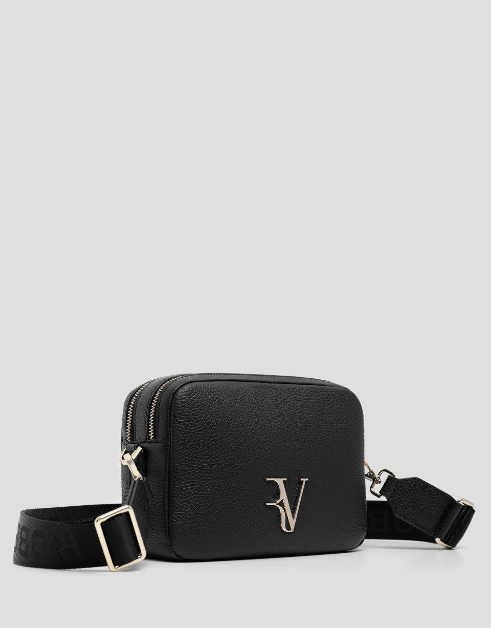 Bolso bandolera Thais piel granulada negra | Roberto Verino