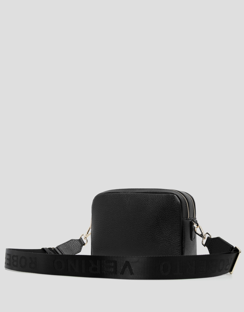 Thais black grained leather shoulder bag | Roberto Verino