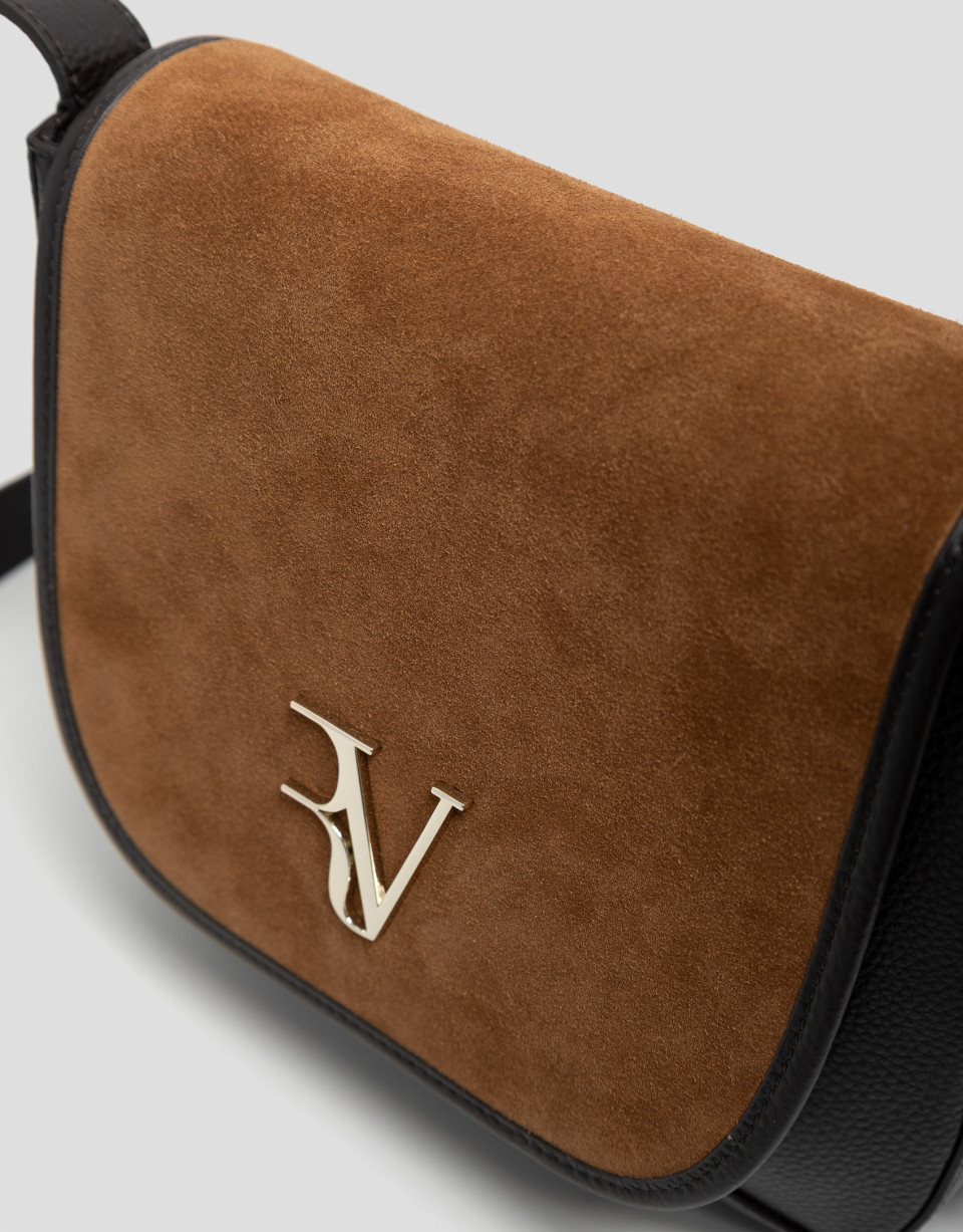 Bolso bandolera Iera piel y serraje brandy | Roberto Verino