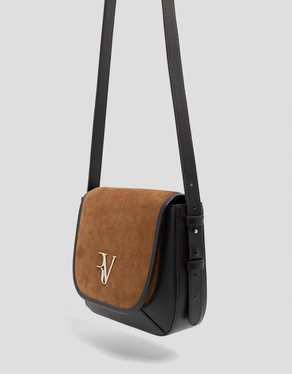 Iera brandy leather and suede shoulder bag | Roberto Verino