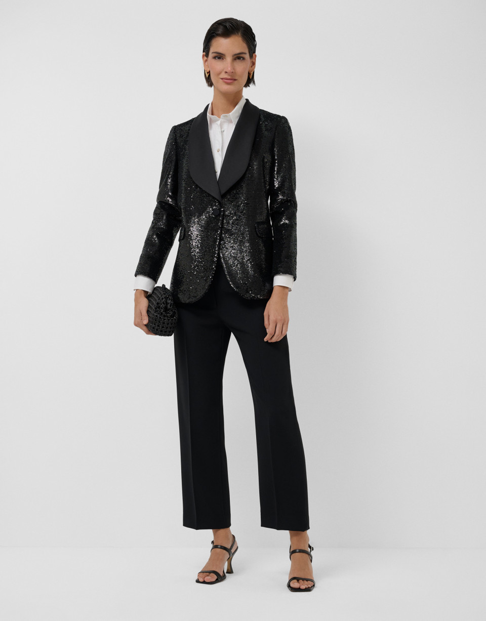 Pantalón recto crepé negro con perfil lateral | Roberto Verino