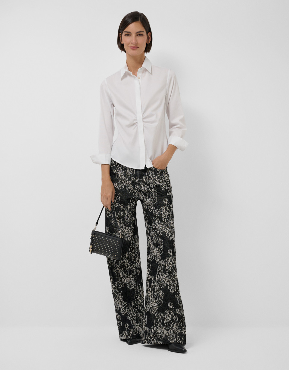 Black wide-leg jeans with raw jacquard - Mujer | Roberto Verino