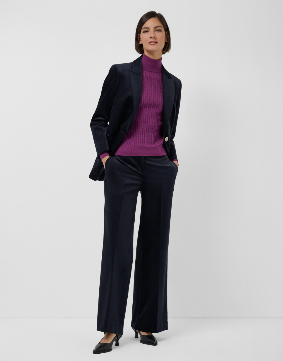 Navy blue velvet one button blazer - Mujer | Roberto Verino
