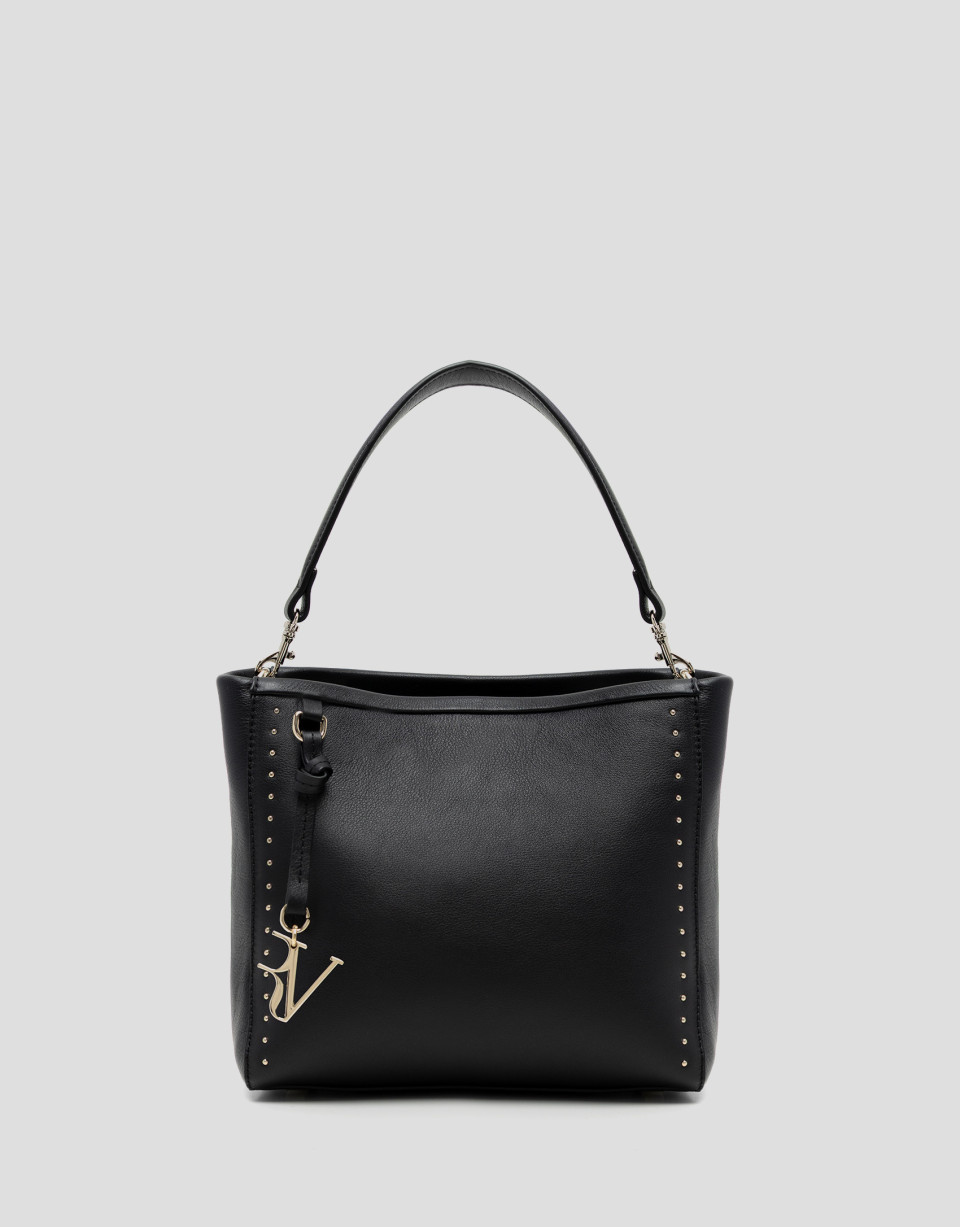 Victoria Midi black leather handbag with studs | Roberto Verino