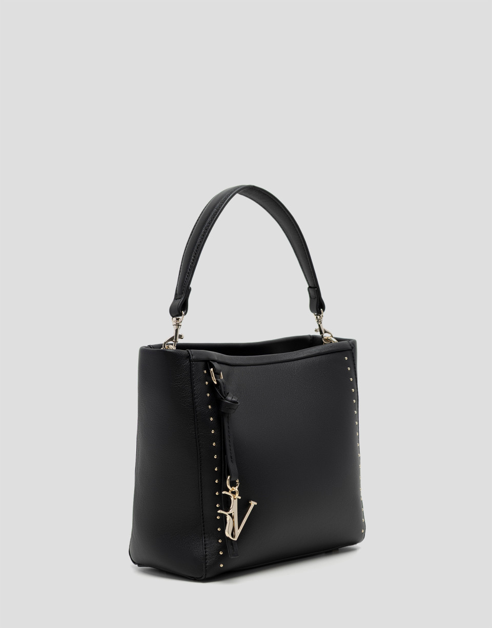 Victoria Midi black leather handbag with studs | Roberto Verino